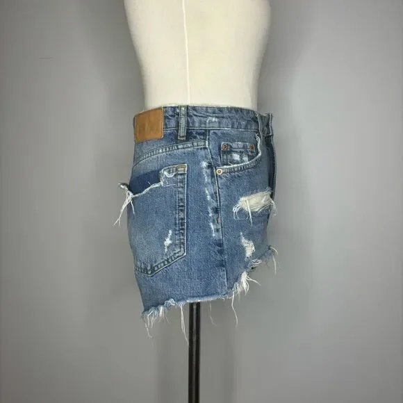 Zara- Blue "The HW Short" Ripped Jean Shorts with Frayed Edges